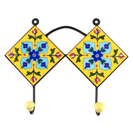 Navy Blue Ceramic Floral Tiles Hooks